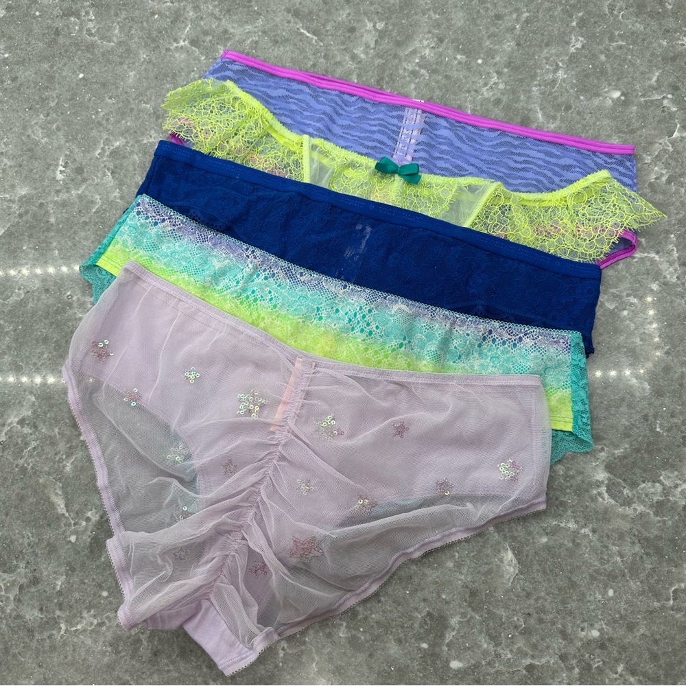 5-Pack VS & PINK Women’s Teal & Neon Panty Bundle – Brand New Size L
